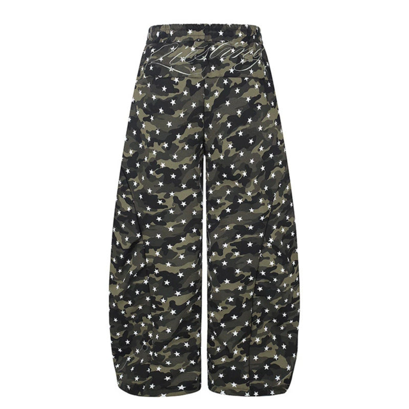 Damen Lässige Palazzohose im Balloon-Cut mit Camouflage‑Sternenprint und verstellbarem Saum Nord Taschen