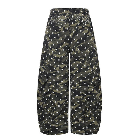 Damen Lässige Palazzohose im Balloon-Cut mit Camouflage‑Sternenprint und verstellbarem Saum Nord Taschen
