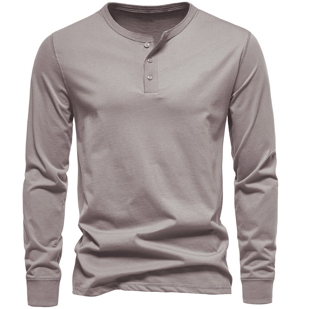 Herren Langärmliges Henley‑Shirt aus Baumwollmix mit dreifacher Knopfleiste und schmaler Silhouette Nord Taschen
