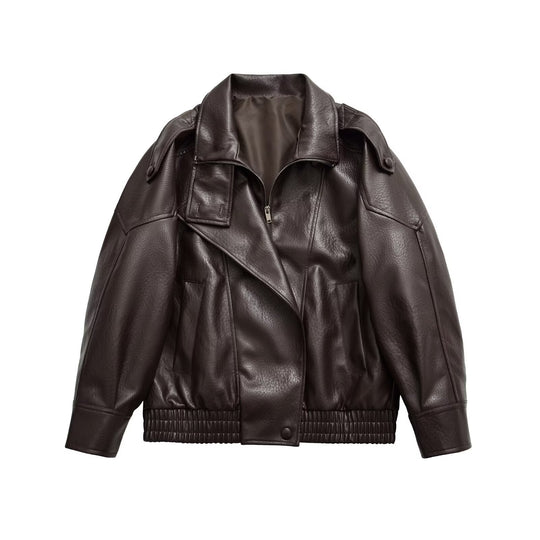 Damen Oversize-Bomberjacke im Biker-Mix mit Revers und elastischem Taillenbund Nord Taschen