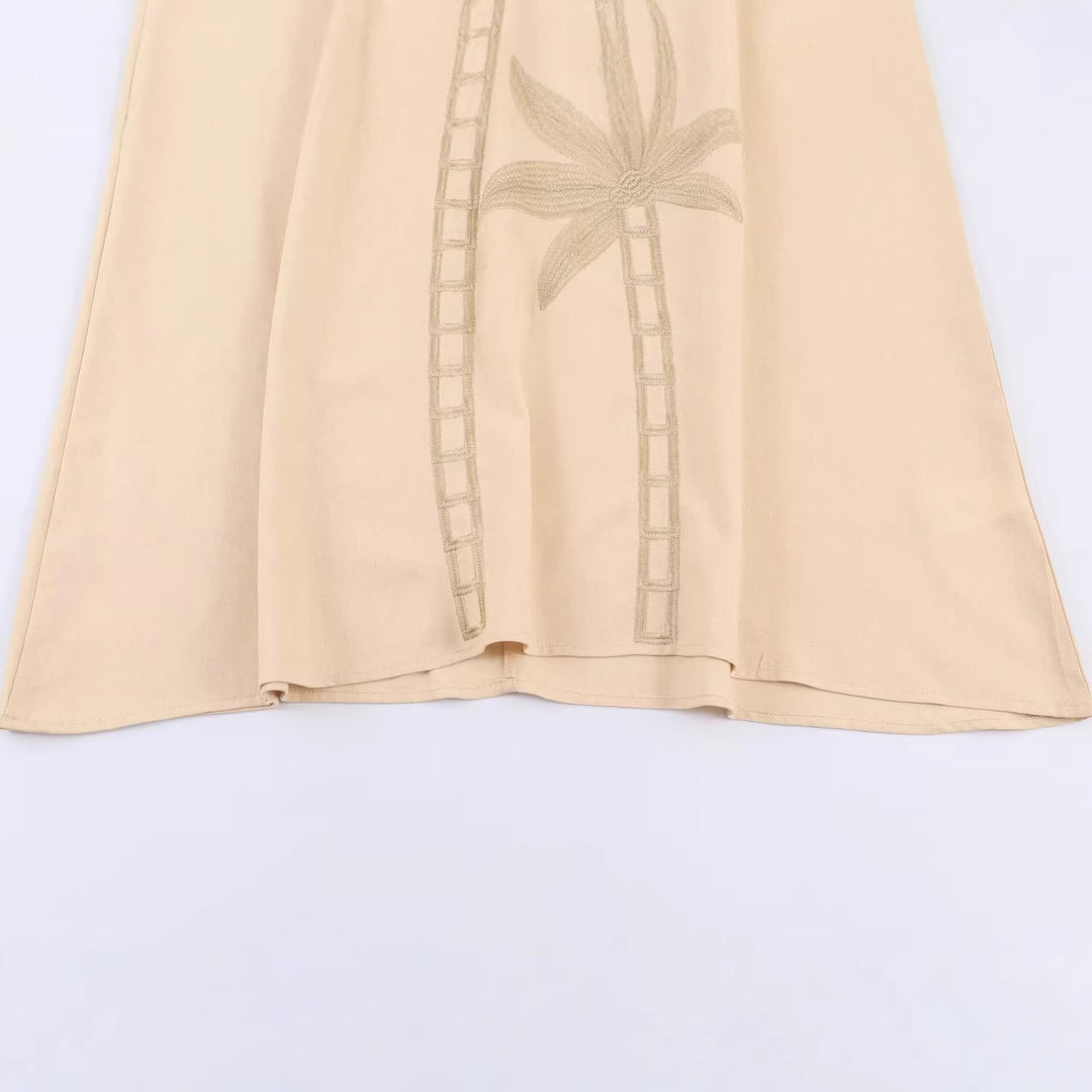 Damen Maxikleid-Kaftan mit Trompetenärmeln und Palmenstickerei Nord Taschen