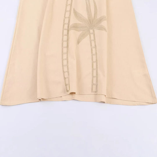 Damen Maxikleid-Kaftan mit Trompetenärmeln und Palmenstickerei Nord Taschen