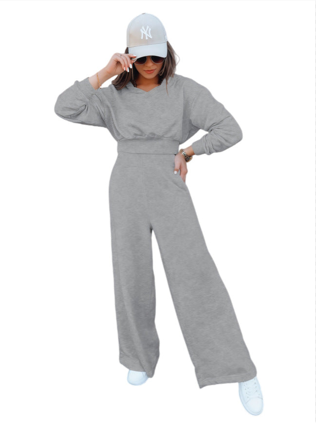 Damen Loungewear-Set mit Cropped V‑Ausschnitt-Pullover und hochtaillierter Palazzohose Nord Taschen