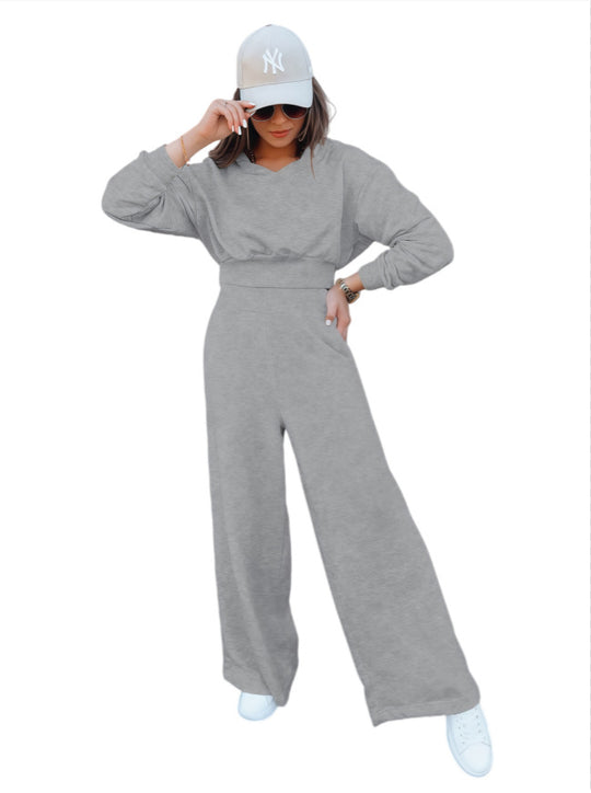 Damen Loungewear-Set mit Cropped V‑Ausschnitt-Pullover und hochtaillierter Palazzohose Nord Taschen