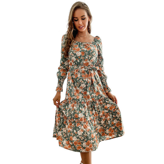 Damen Blumenkleid mit Tendervollfalten und runder Ausschnitt Nord Taschen