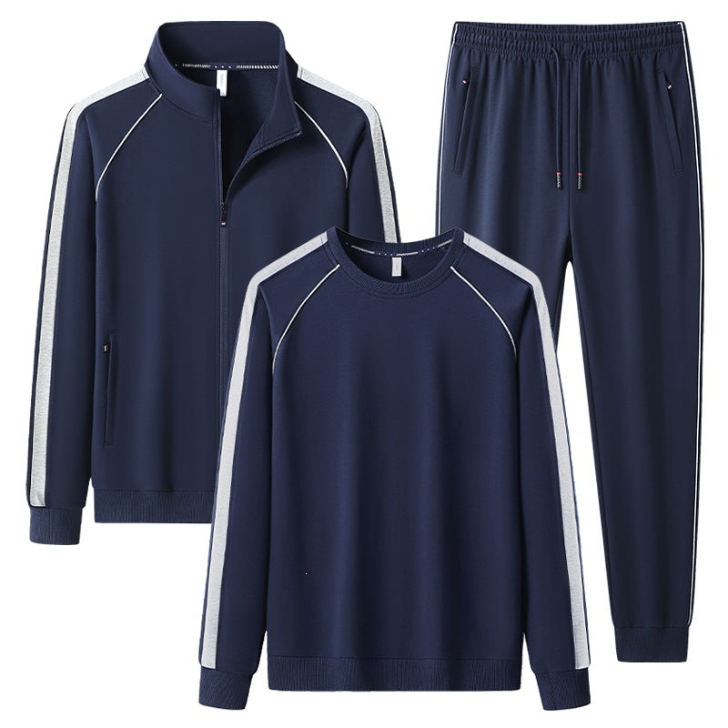 [Herren] Zweiteiliges Trainingsset mit Stehkragen-Zipjacke, Rundhals‑Sweatshirt und konisch geschnittener Jogginghose aus atmungsaktivem Fleece Nord Taschen