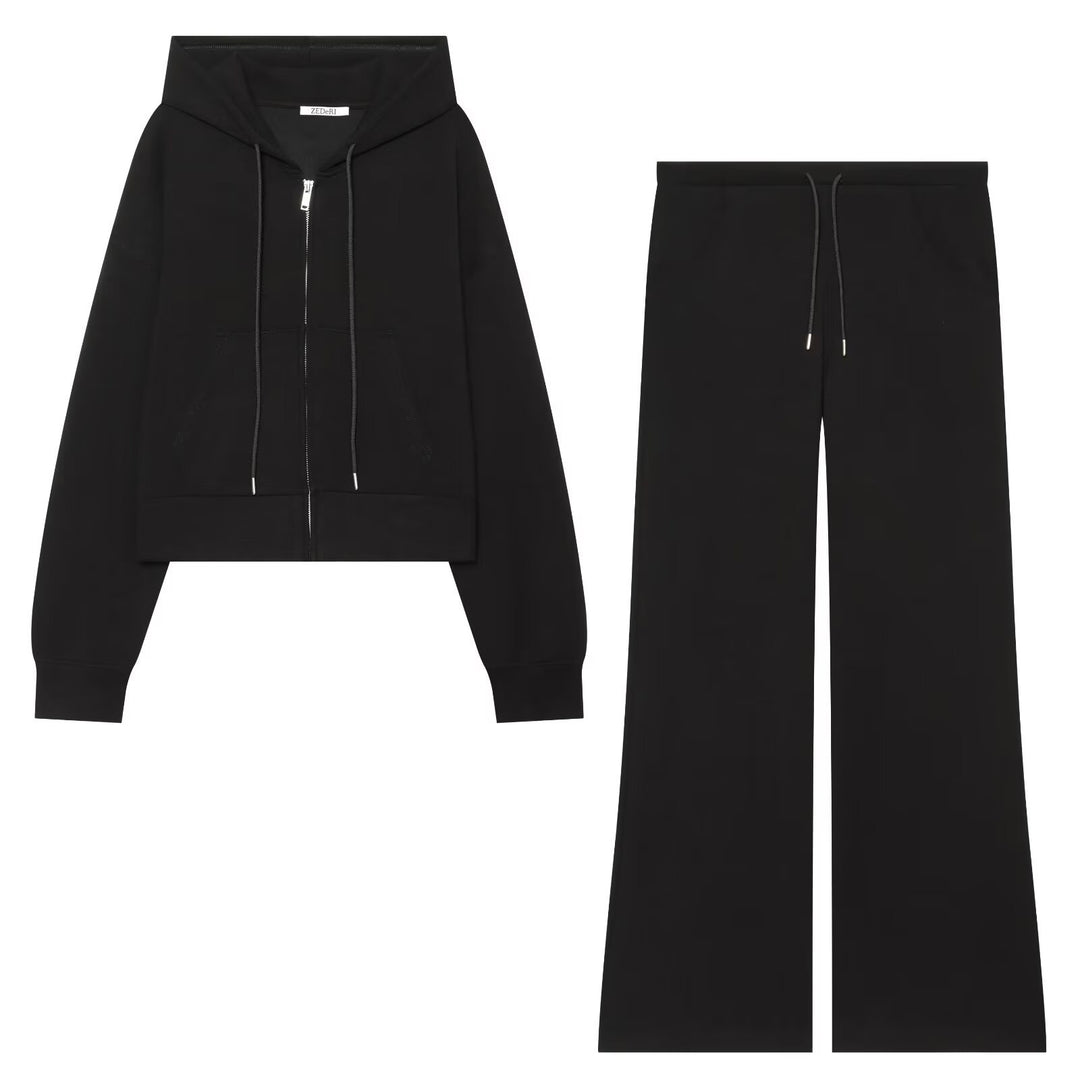 Damen Weite High‑Waist Jersey-Hose mit Tunnelzug und weitem Bein Nord Taschen