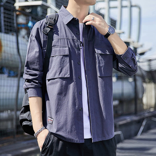 Herren Overshirt im Utility-Canvas-Look mit Brustpattentaschen und geradem Schnitt Nord Taschen