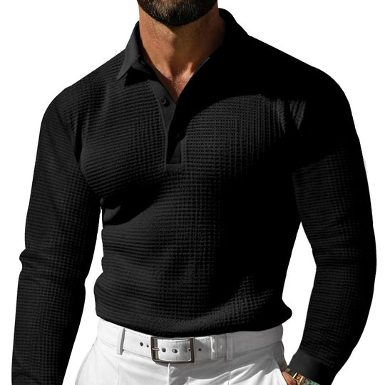 Herren Waffelstruktur-Poloshirt mit Langarm, Slim-Fit und Kentkragen Nord Taschen