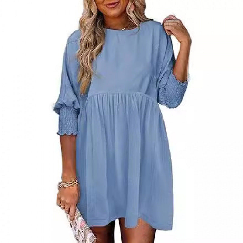Damen Lockeres Babydoll-Kleid mit Ballonärmeln und geraffter Taille Nord Taschen