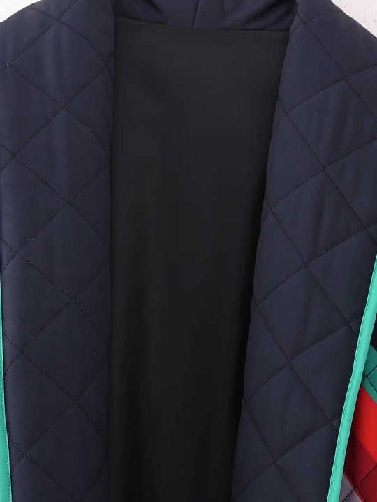 Damen Stepp-Kimonojacke mit geometrischem Colorblock-Print und offener Front Nord Taschen