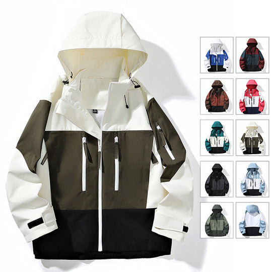 Herren Wasserabweisende Colorblock-Outdoorjacke mit Kapuze, Mehrfach-Reißverschlusstaschen und verstellbaren Bündchen Nord Taschen