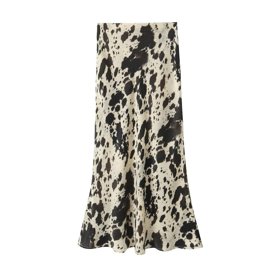 Damen Langer Satin-Rock im Bias-Cut mit abstraktem Animal-Print Nord Taschen