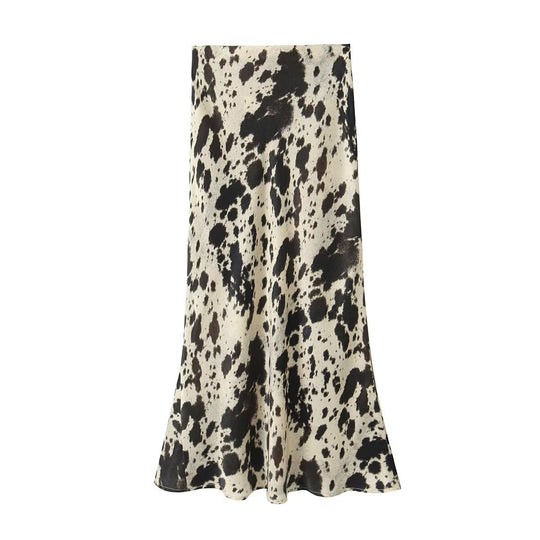 Damen Langer Satin-Rock im Bias-Cut mit abstraktem Animal-Print Nord Taschen