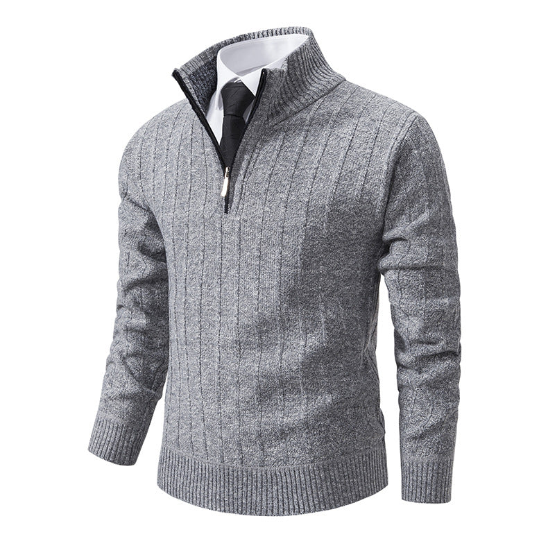 Herren Feinstrick-Halbzip-Pullover mit Zopfmuster und strukturierter Melange-Optik Nord Taschen