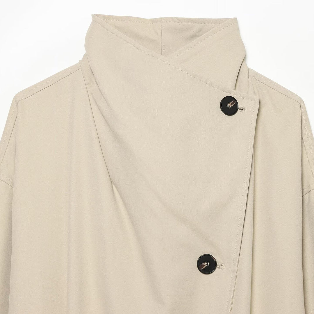 Damen Weitgeschnittener Trenchcoat mit Funnelkragen, asymmetrischer Knopfleiste und Bindegürtel Nord Taschen