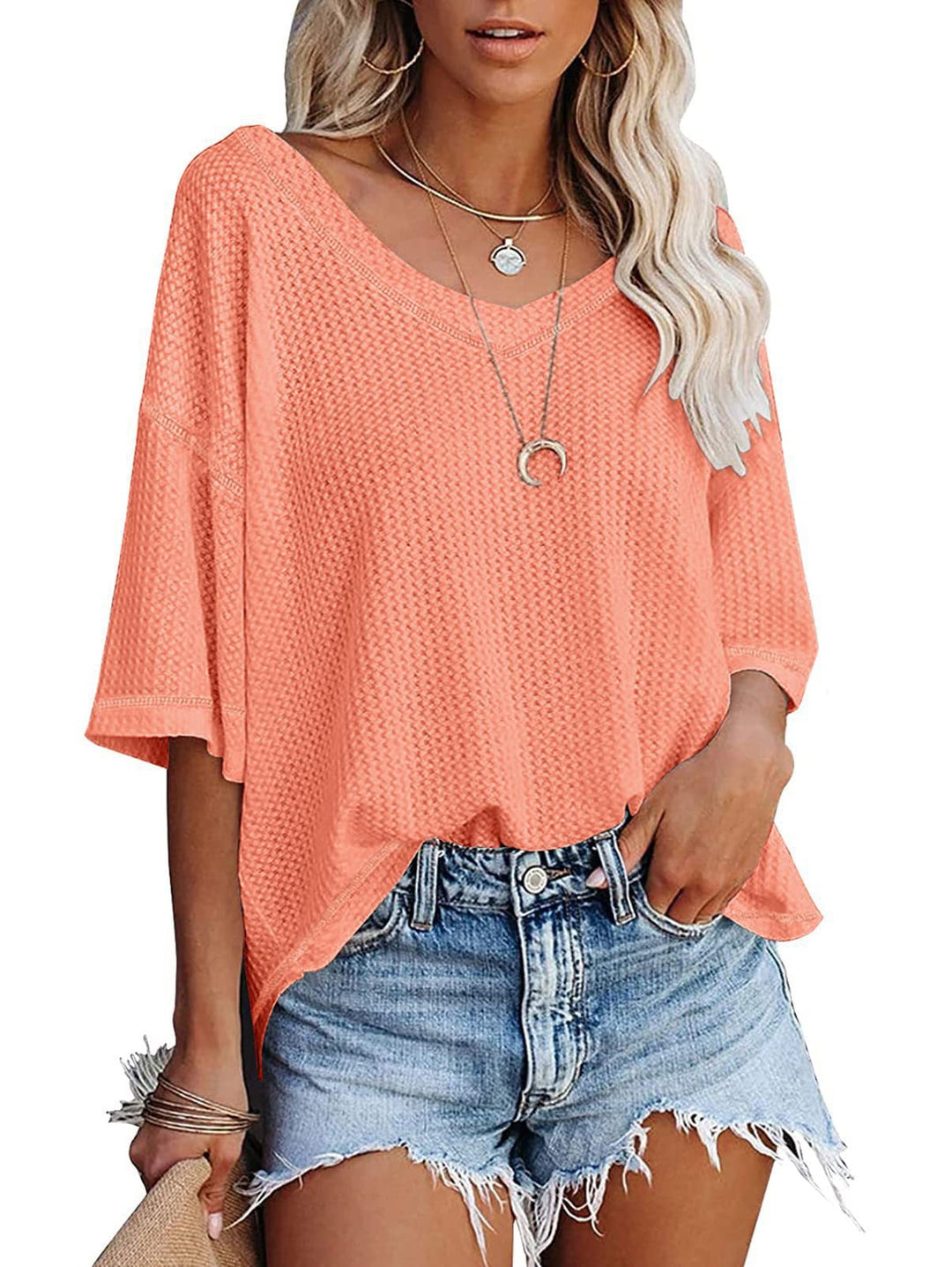 Damen lässiges Oversized-Oberteil mit strukturiertem WNord Taschenmuster