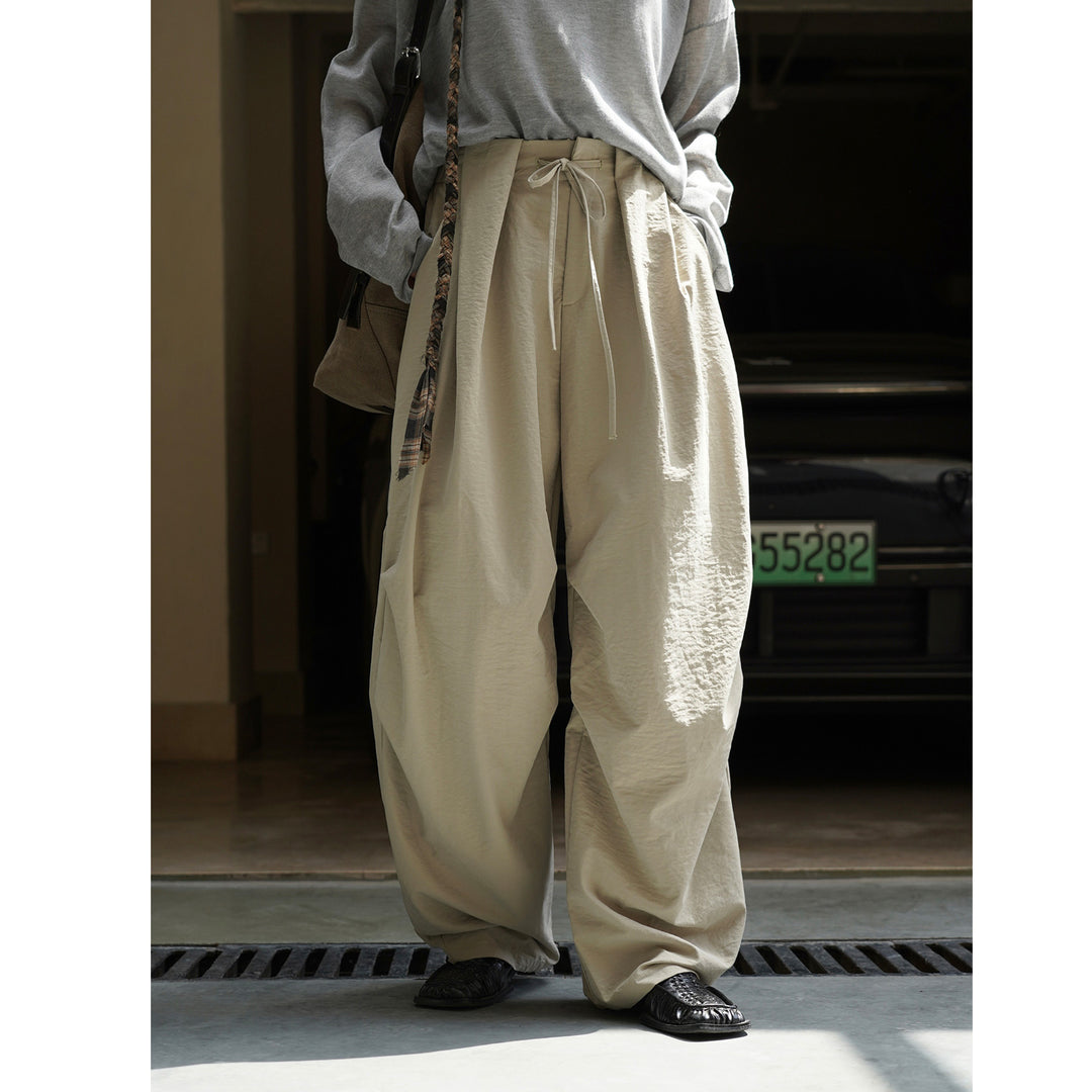 Damen Voluminöse Palazzo-Baggy-Hose mit Tunnelzugbund und drapierten Bundfalten Nord Taschen