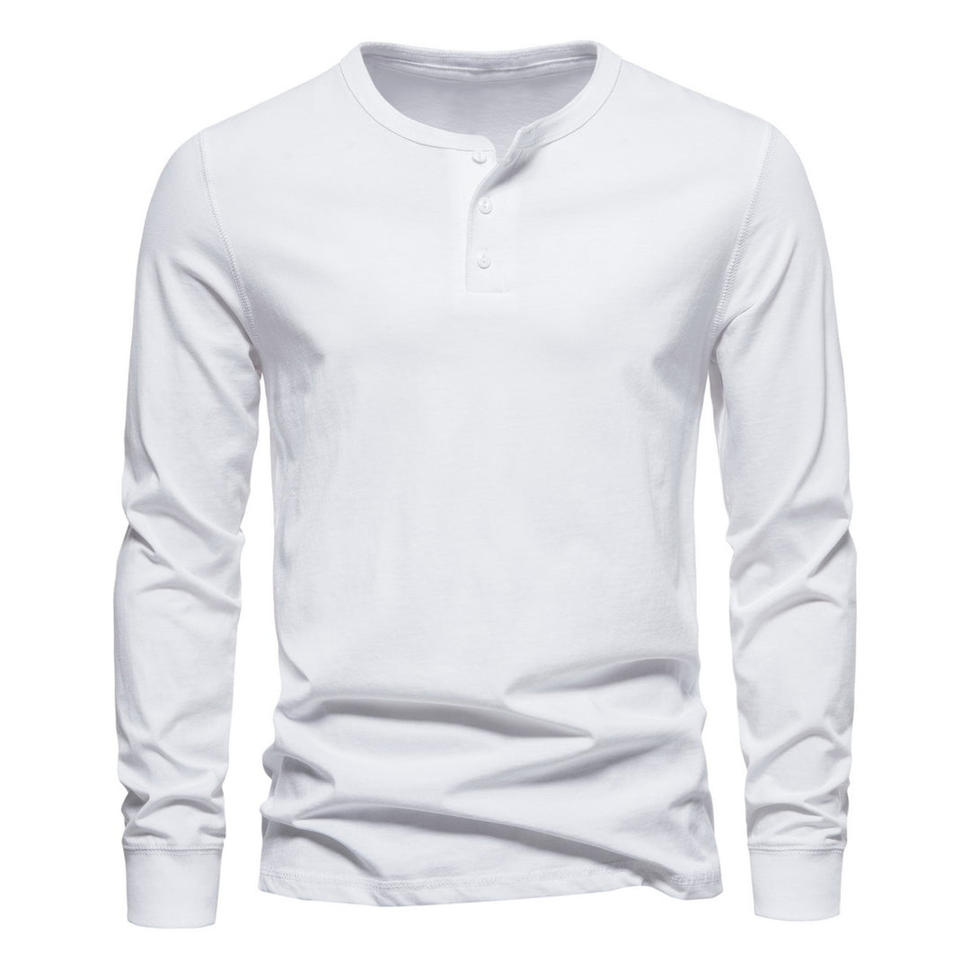 Herren Langärmliges Henley‑Shirt aus Baumwollmix mit dreifacher Knopfleiste und schmaler Silhouette Nord Taschen