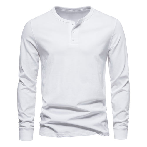 Herren Langärmliges Henley‑Shirt aus Baumwollmix mit dreifacher Knopfleiste und schmaler Silhouette Nord Taschen