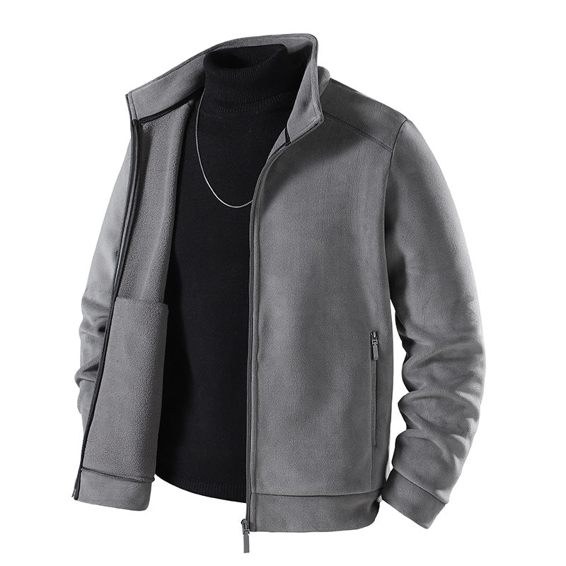 Herren Schlichte Velours-Optik Übergangsjacke mit hochschließendem Stehkragen, verdecktem Zwei-Wege-Reißverschluss & Zip-Taschen Nord Taschen