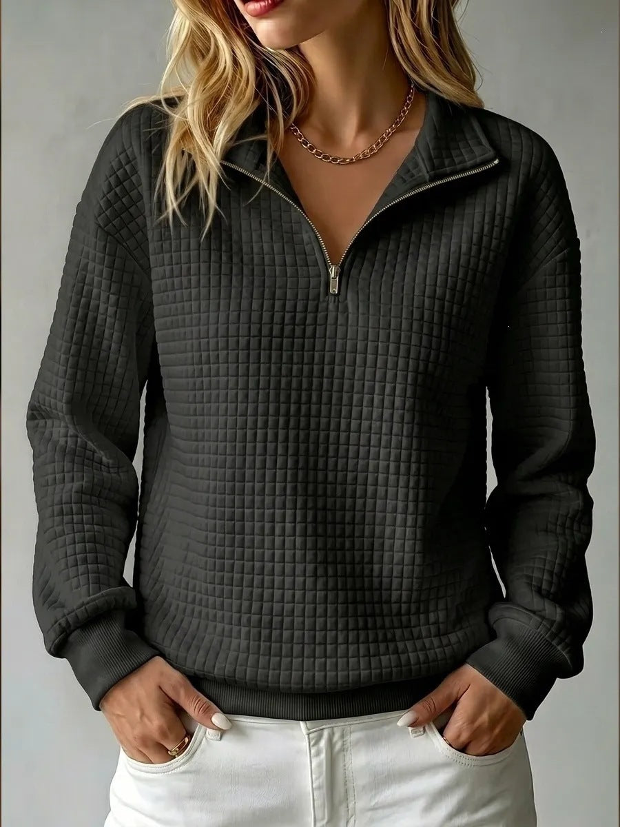 Damen Steppstruktur-Halbzip-Sweatshirt mit Karomuster und Stehkragen Nord Taschen