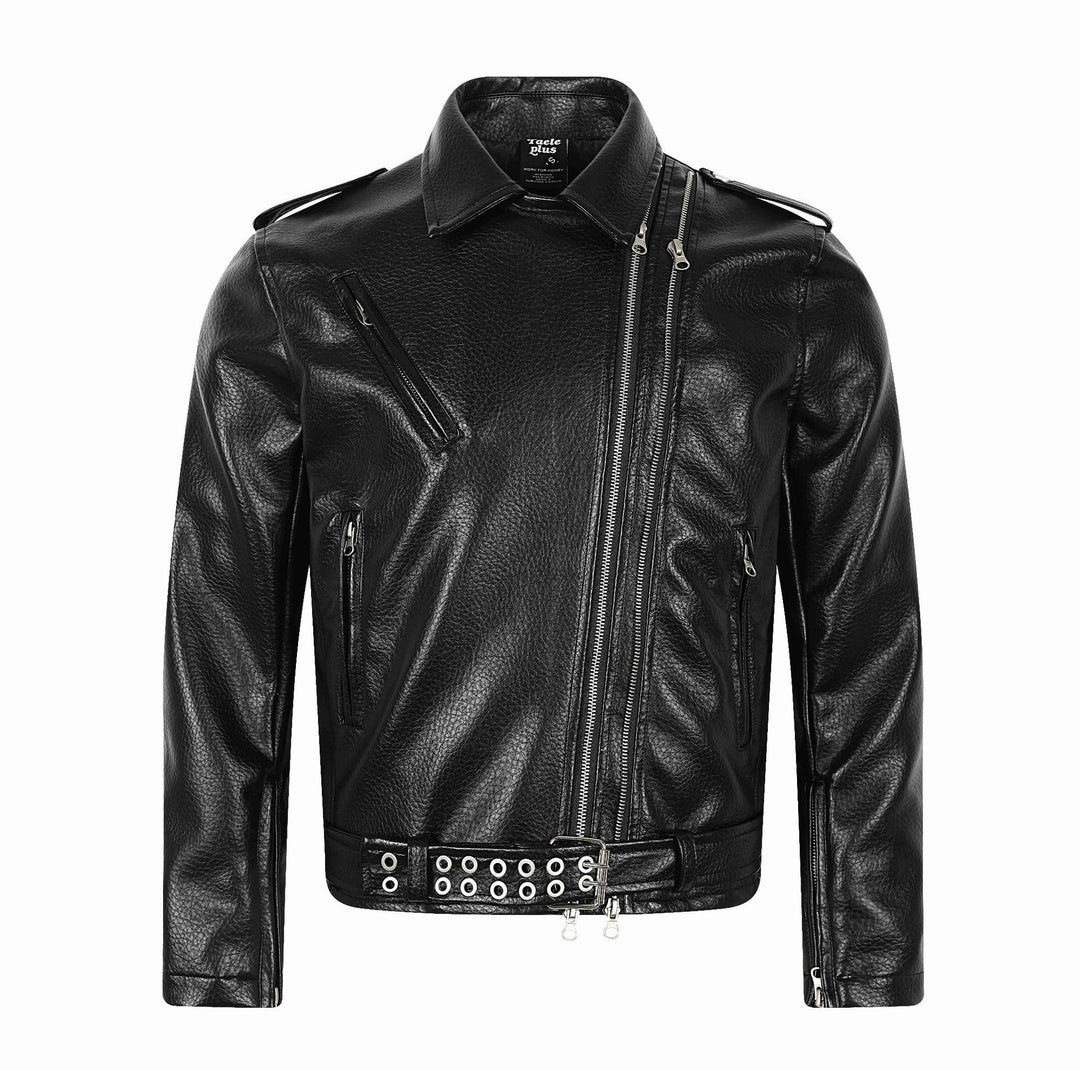 Herren Asymmetrische Bikerjacke aus Kunstleder mit Nietenbund und mehrfachen Reißverschlüssen Nord Taschen