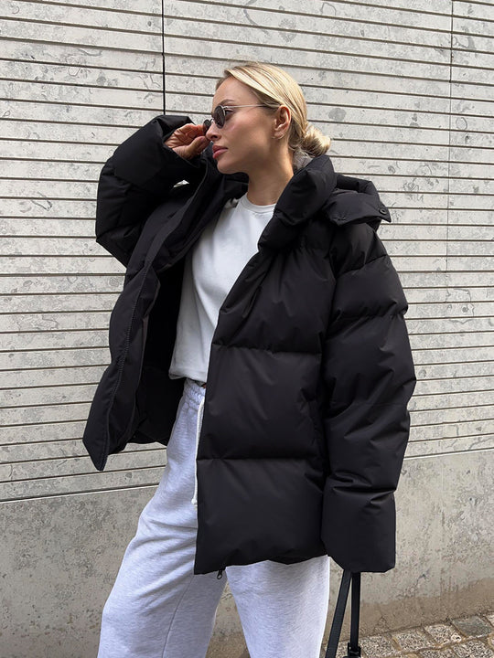 Damen Oversize Steppjacke mit Kapuze und wattierter Thermofüllung Nord Taschen