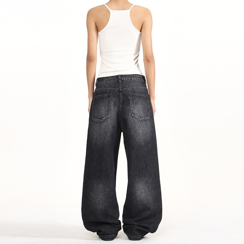 Damen Extraweite Nieten-Baggy-Jeans mit tiefem Bund und Used-Wash Nord Taschen