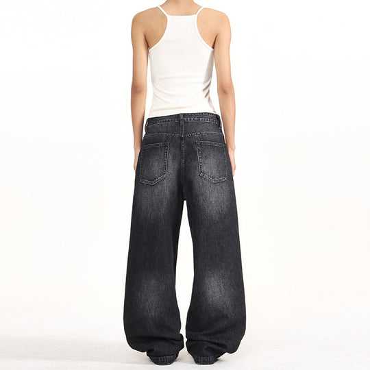 Damen Extraweite Nieten-Baggy-Jeans mit tiefem Bund und Used-Wash Nord Taschen