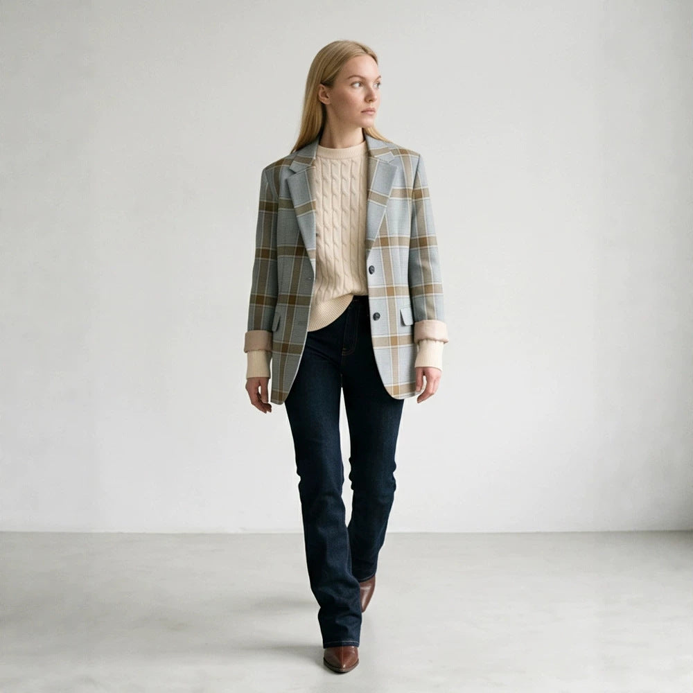 Damen Oversize-Karoblazer im Glencheck mit kastiger Silhouette und fallendem Revers Nord Taschen