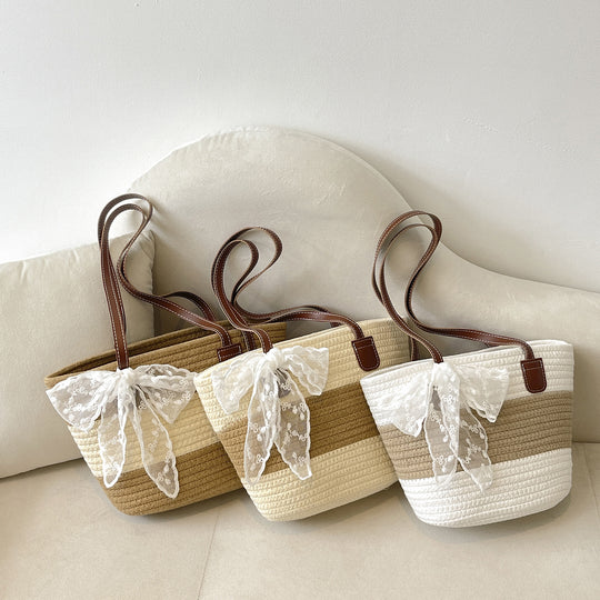 Damen trendige Basttasche mit elegantem Spitzen-Detail Nord Taschen