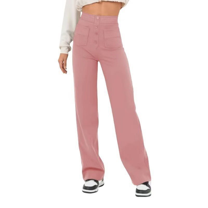 Damen Hochtaillierte weite Hose mit Knopfleiste und aufgesetzten Taschen Nord Taschen