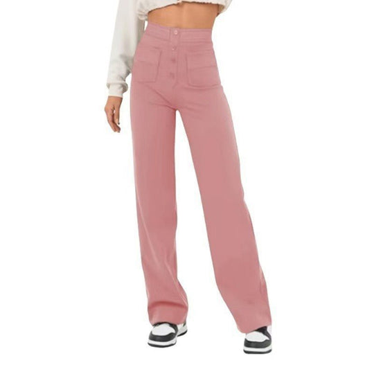 Damen Hochtaillierte weite Hose mit Knopfleiste und aufgesetzten Taschen Nord Taschen