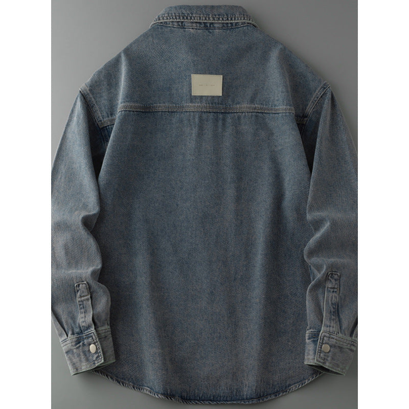Herren Overshirt-Jacke aus gewaschenem Denim mit Druckknopfleiste und Relaxed-Schnitt Nord Taschen