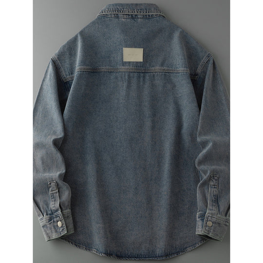 Herren Overshirt-Jacke aus gewaschenem Denim mit Druckknopfleiste und Relaxed-Schnitt Nord Taschen