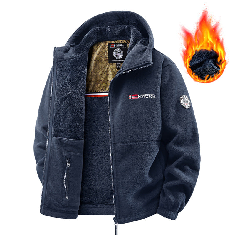 Herren Teddy-Fleece Kapuzenjacke mit wärmender Thermofütterung, Zwei-Wege-Reißverschluss & verdeckten Reißverschlusstaschen Nord Taschen