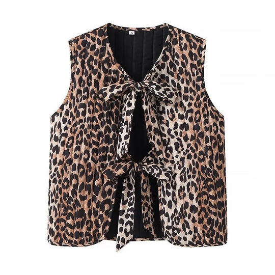 Damen Ärmellose Leopardprint-Bluse mit Doppelschleife und Keyhole-Front Nord Taschen