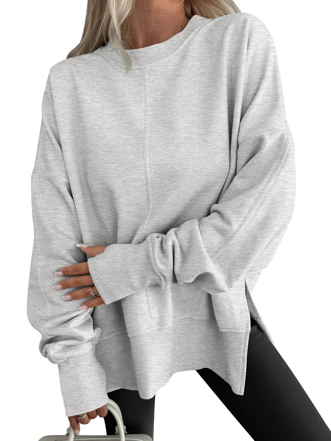 Damen Oversize-Sweatshirt mit Mittelnaht, verlängerter Saum und Rippbündchen Nord Taschen