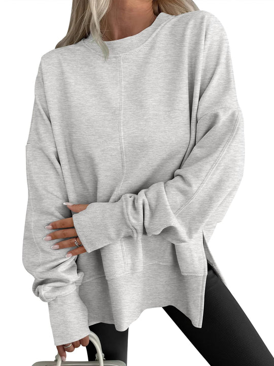 Damen Oversize-Sweatshirt mit Mittelnaht, verlängerter Saum und Rippbündchen Nord Taschen
