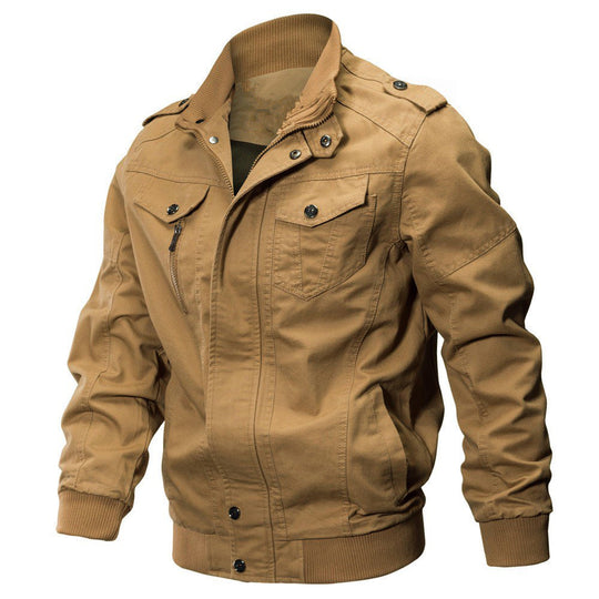 Herren Militärisch inspirierte Canvas-Übergangsjacke mit Stehkragen und Epauletten Nord Taschen