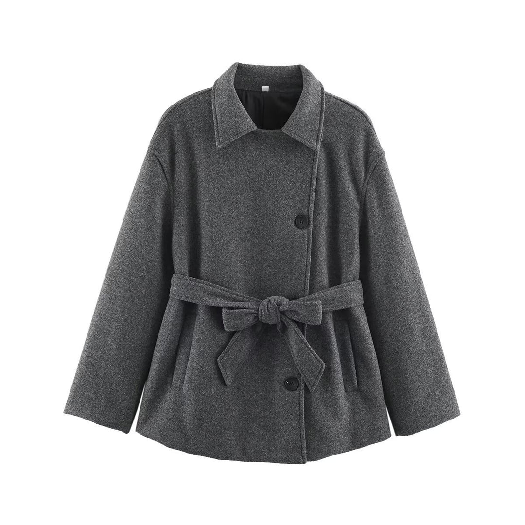 Damen Kurzmantel im Wickelstil mit Taillengürtel und kastiger Silhouette Nord Taschen