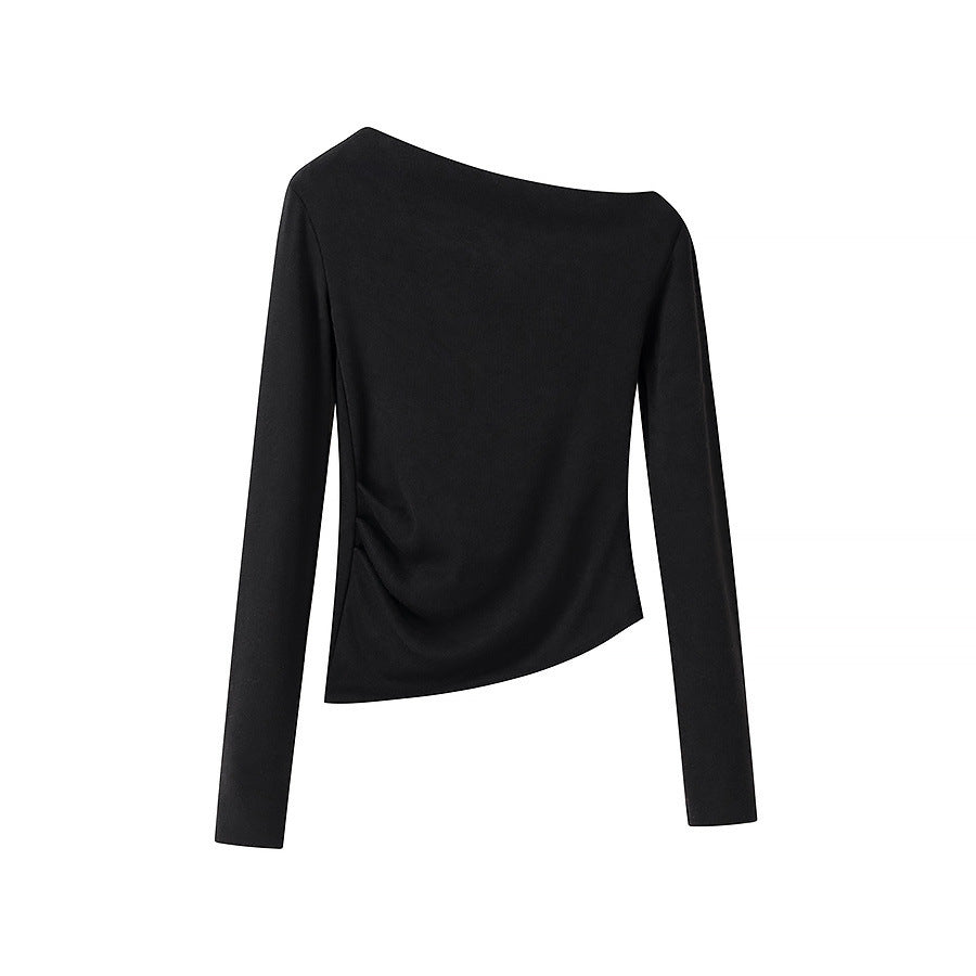 Damen asymmetrisches Feinstrick-Top mit Carmenausschnitt und geraffter Seitenpartie Nord Taschen