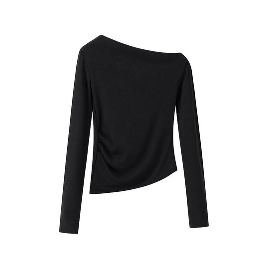 Damen asymmetrisches Feinstrick-Top mit Carmenausschnitt und geraffter Seitenpartie Nord Taschen