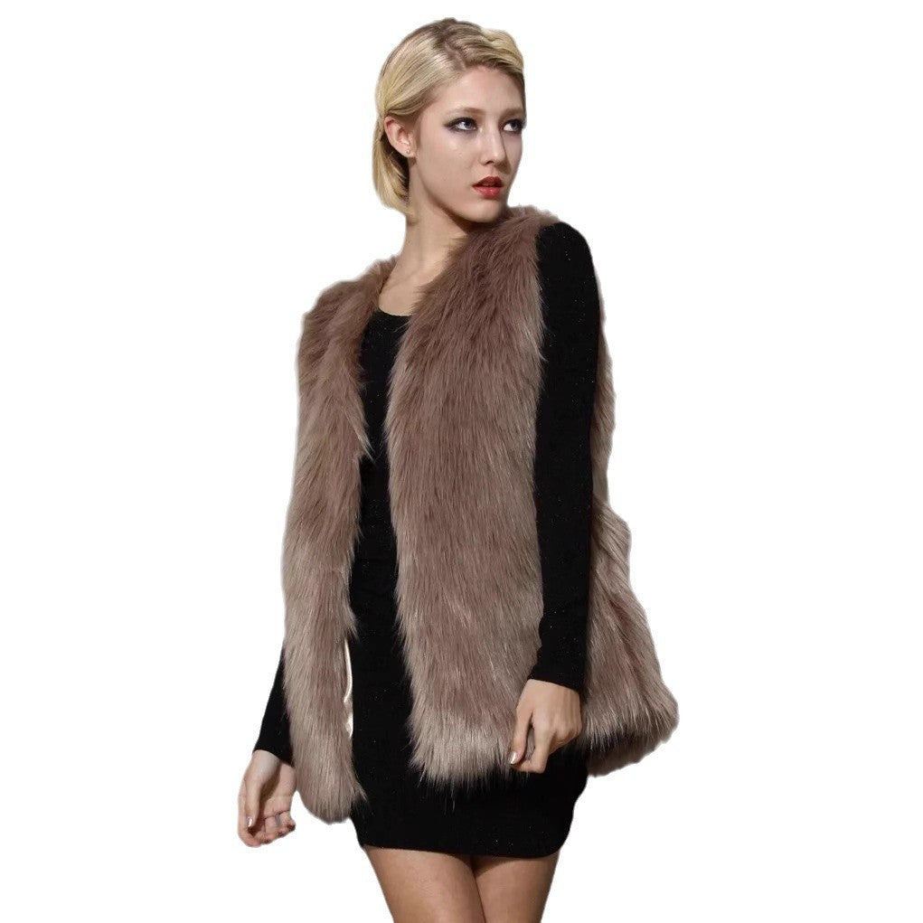 Damen Ärmellose Shaggy Kunstpelz‑Weste mit langem Flor und offener Front Nord Taschen