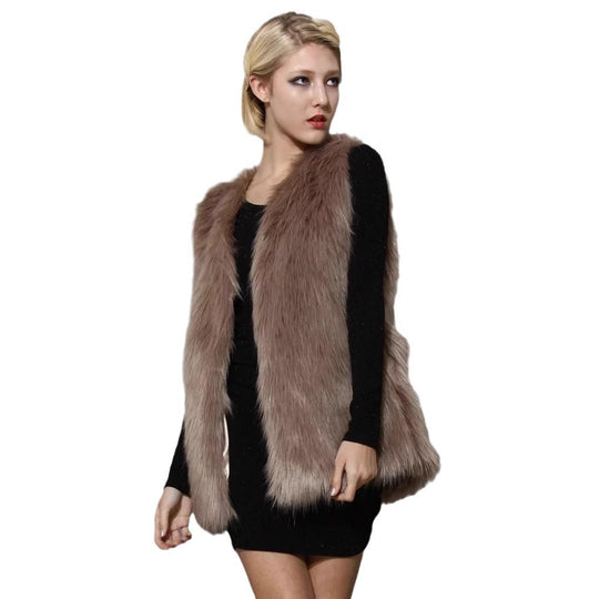 Damen Ärmellose Shaggy Kunstpelz‑Weste mit langem Flor und offener Front Nord Taschen