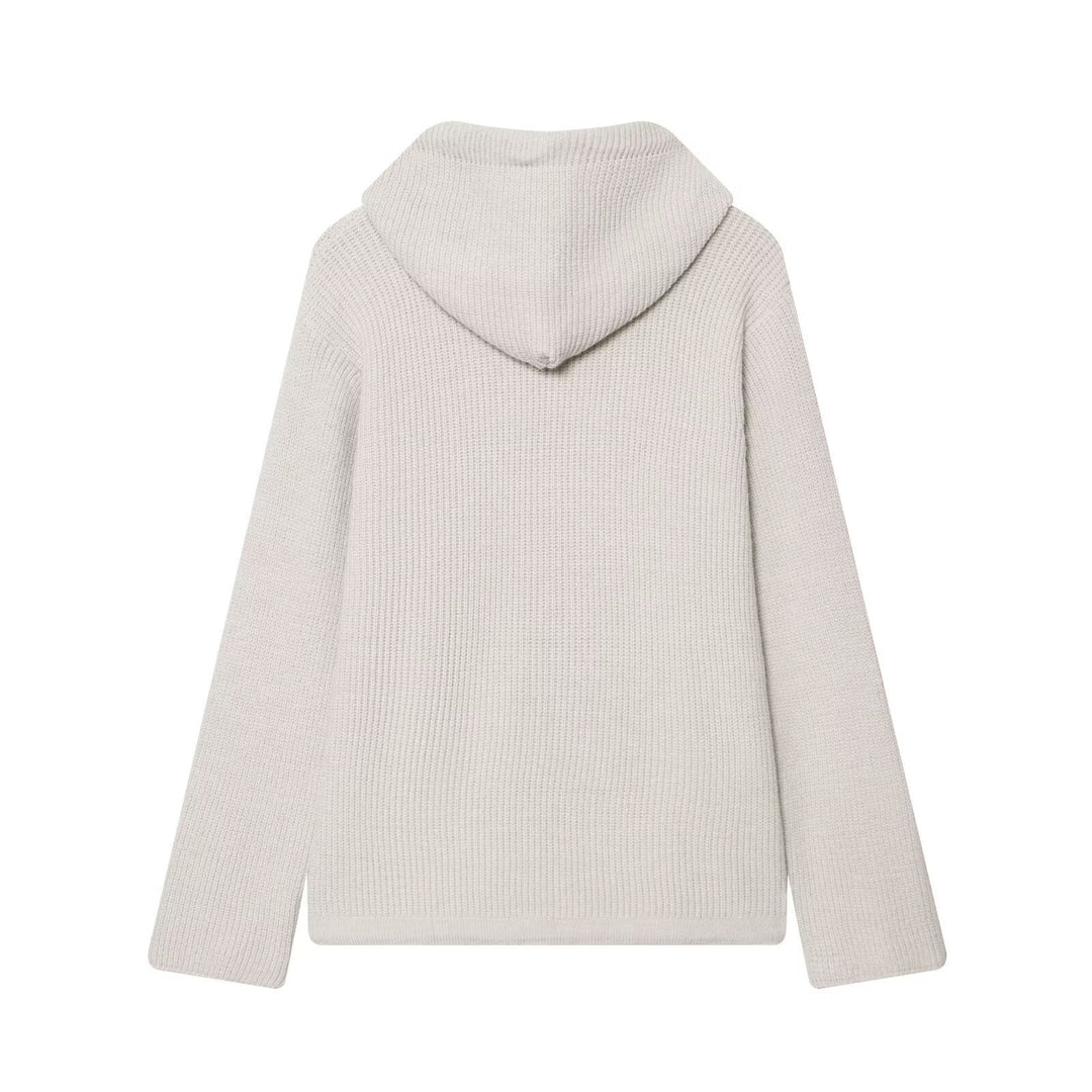 Damen Grobstrick-Kapuzenjacke mit Reißverschluss und Kordelzug Nord Taschen