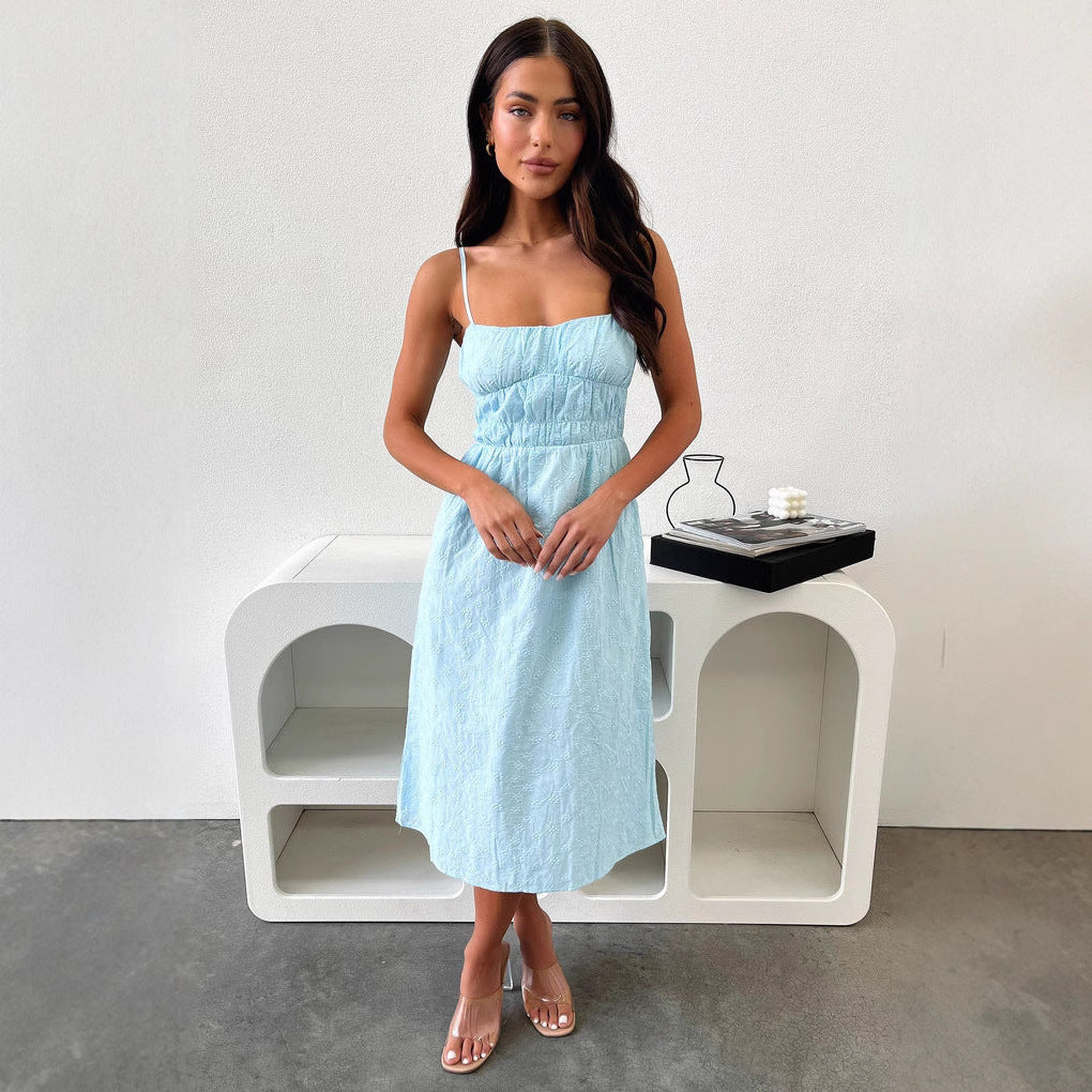 Damen Sommerliches Midi-Kleid mit verstellbaren Spaghettiträgern und Raffung Nord Taschen