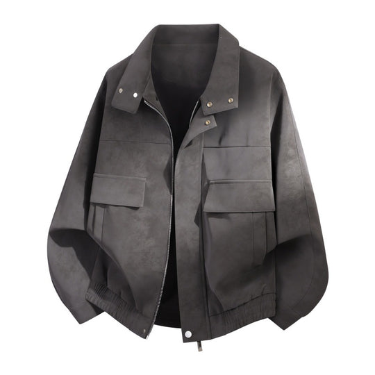 Herren Oversize Field-Bomberjacke im Velours-Look mit Frontklappen, verdecktem Zwei-Wege-Reißverschluss & verstärktem Stehkragen Nord Taschen