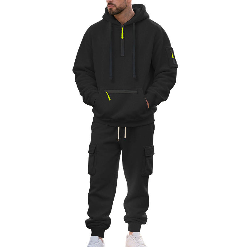 Herren Urbane Cargo-Jogging-Set mit Utility-Hoodie, Reißverschluss-Details und Cargo-Joggers Nord Taschen
